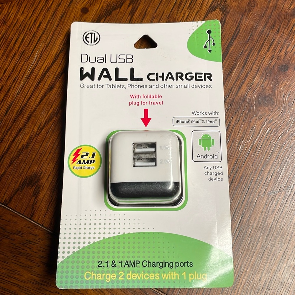 New Intertek Dual USB Wall Charger 2.1 Amp Android iPod iPhone iPad White